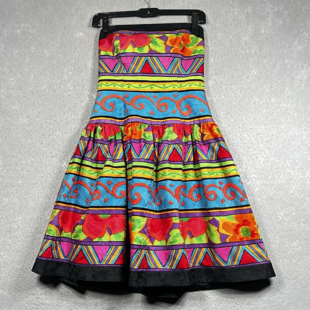 Vintage A.J. BARI Strapless Dress Women’s Side 6 Colorful Y2K